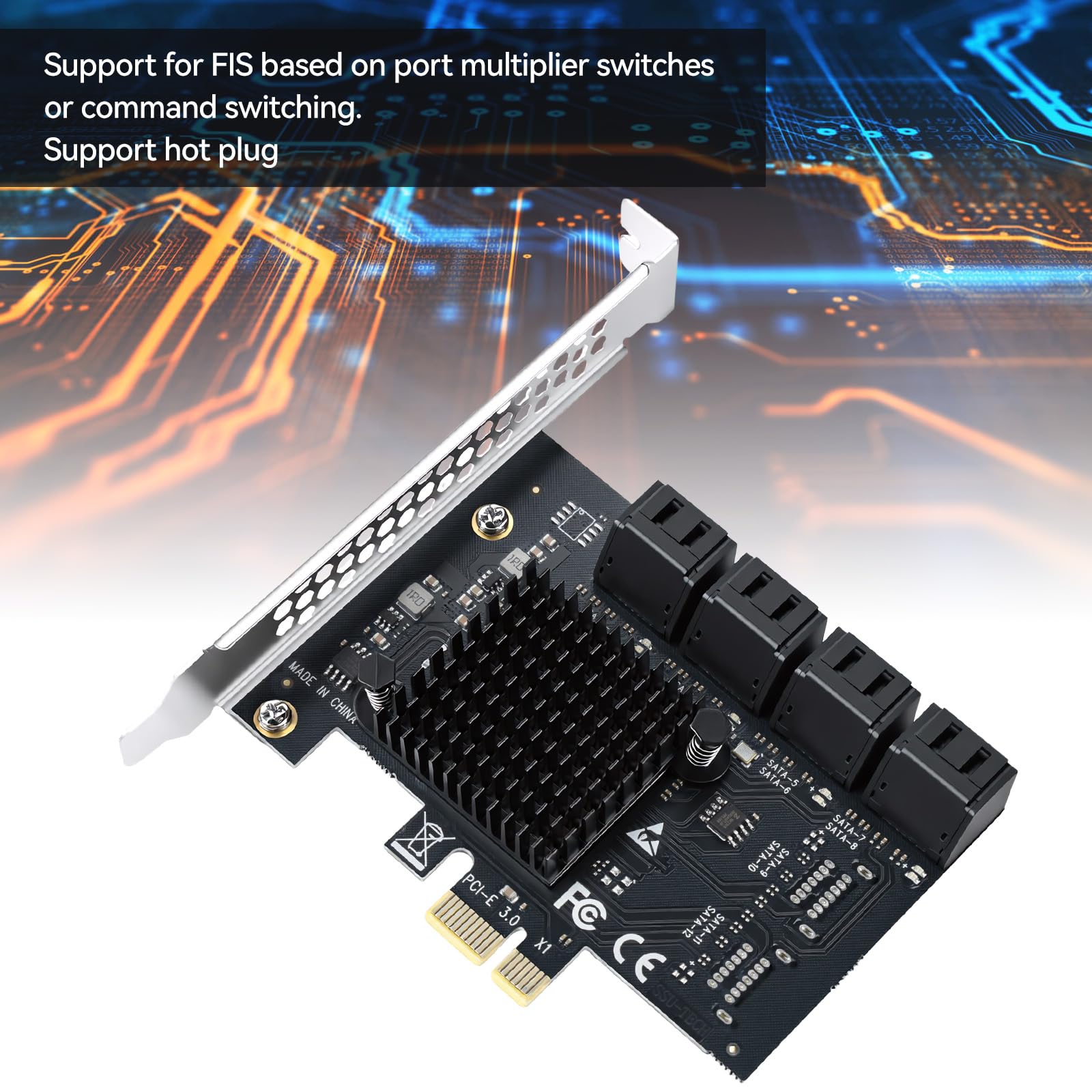 ELUTENG Carte PCIe SATA 8 ports, adaptateur PCIe vers SATA SATA 3.0, carte contrôleur PCI Express X1, carte d'extension pour ordinateur de bureau, prise en charge du disque SSD HDD, démarrage comme
