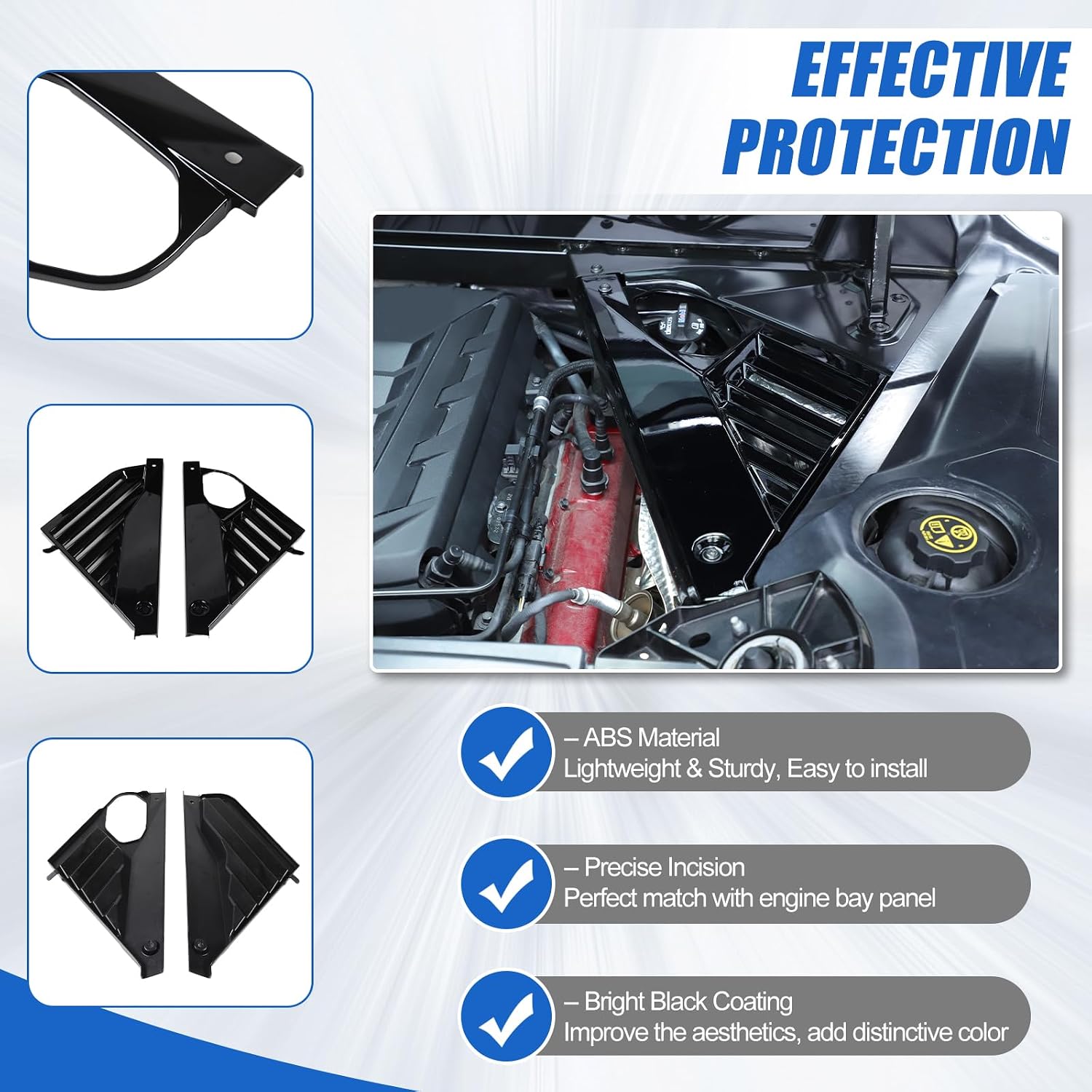 Engine Bay Panel Cover Compatible with Chevrolet Corvette C8 Stingray 2020-2026, ABS Engine Compartment Left Right Engine Case Guard Protector Accessories, Not for E-ray Version(Bright Black)