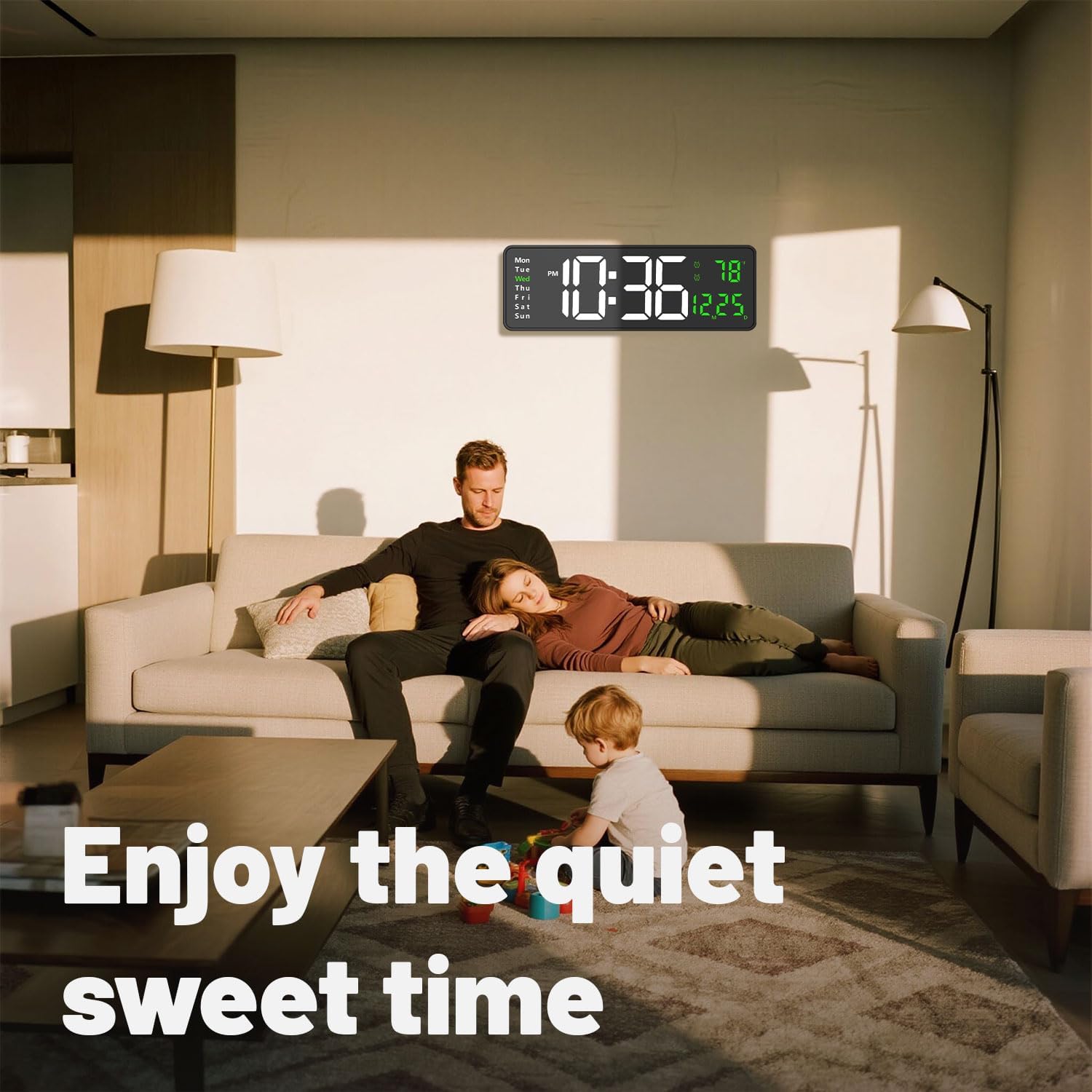 Digital Wall Clock with Automatic Brightness - LED Large Display Silent Clock for Living Room Bedroom Kitchen, Silent Wall Clock with Date Temperature, Decorative Digital Clock for Home Office