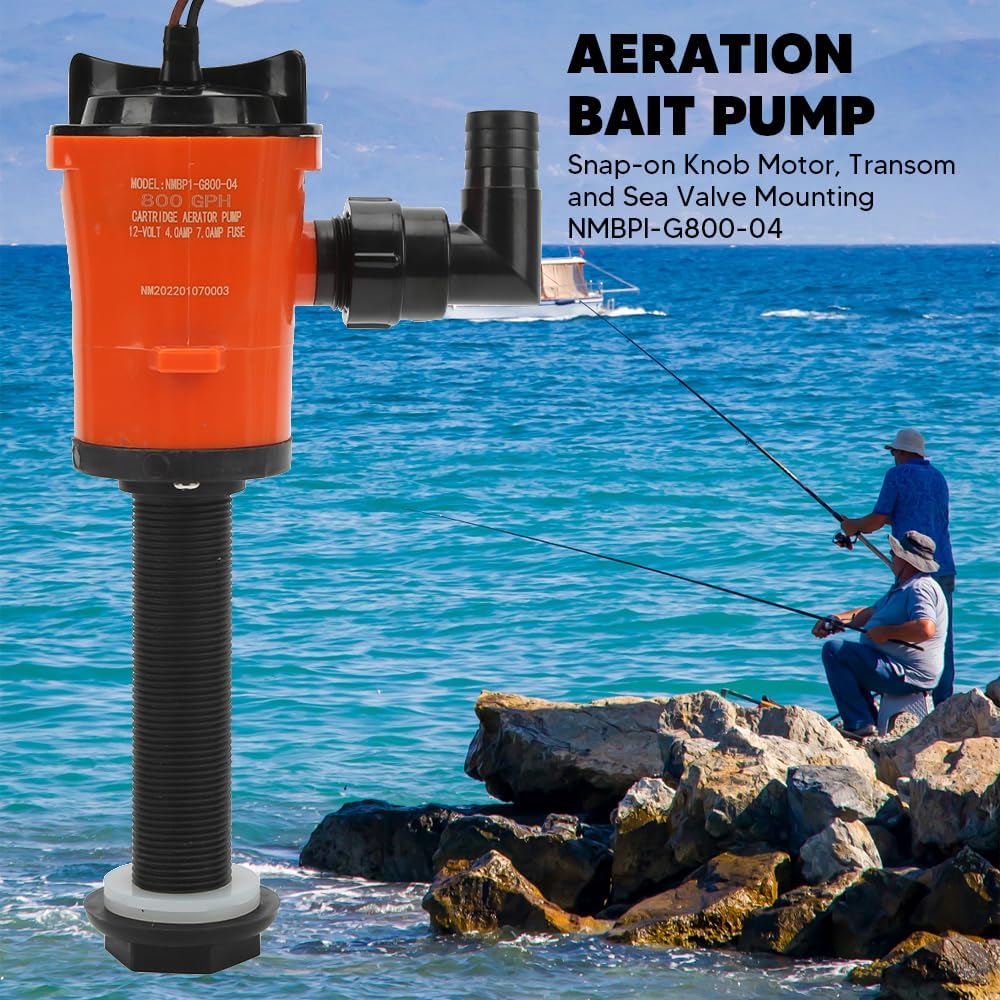 Livewell Pu mp 12V 800GPH Aerator Pu mp Aerator Livewell Pu mp Boat Bilge Water Pu mp 4.0A Portable Live Bait Tank Aerator Submersible Cartridge for Boat Marine