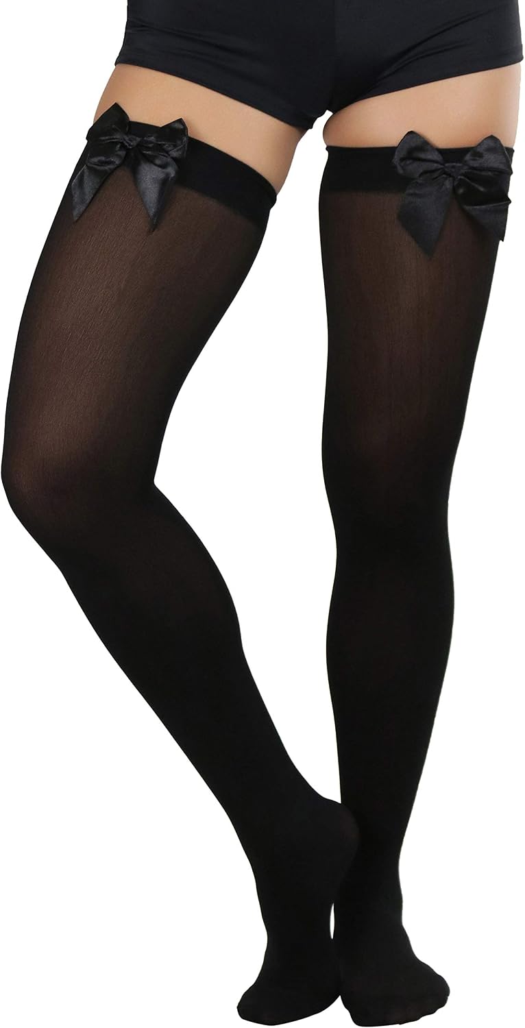 ToBeInStyle Women’s Opaque Long Thigh High Stockings w/Decorative Front Satin Bow
