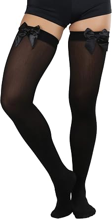 ToBeInStyle Womens Opaque Long Thigh High Stockings w/Decorative Front Satin Bow