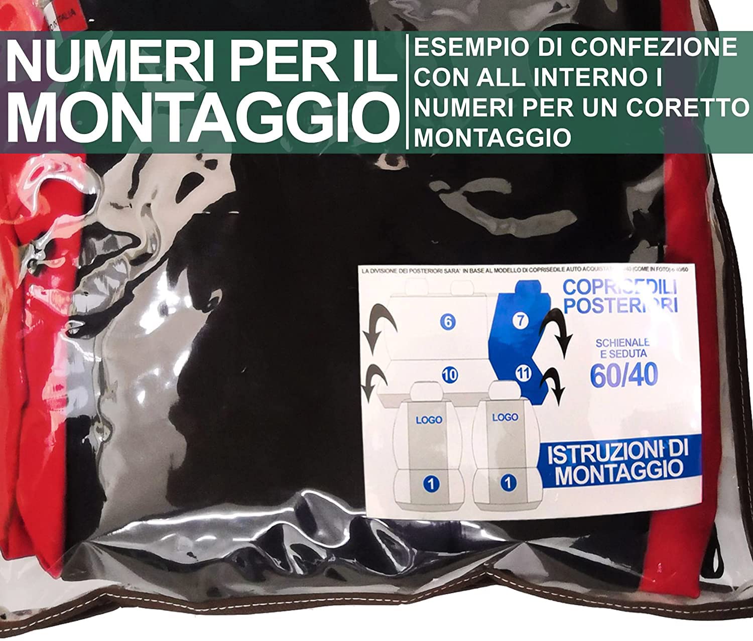 Rebeca Shop® Copri-sedili Auto Compatibili per 208 | Made In Italy | Set Coprisedili Anteriori e Posteriori | Logo Ricamato | Airbag Compatibile | Interni (Nero/Nero)