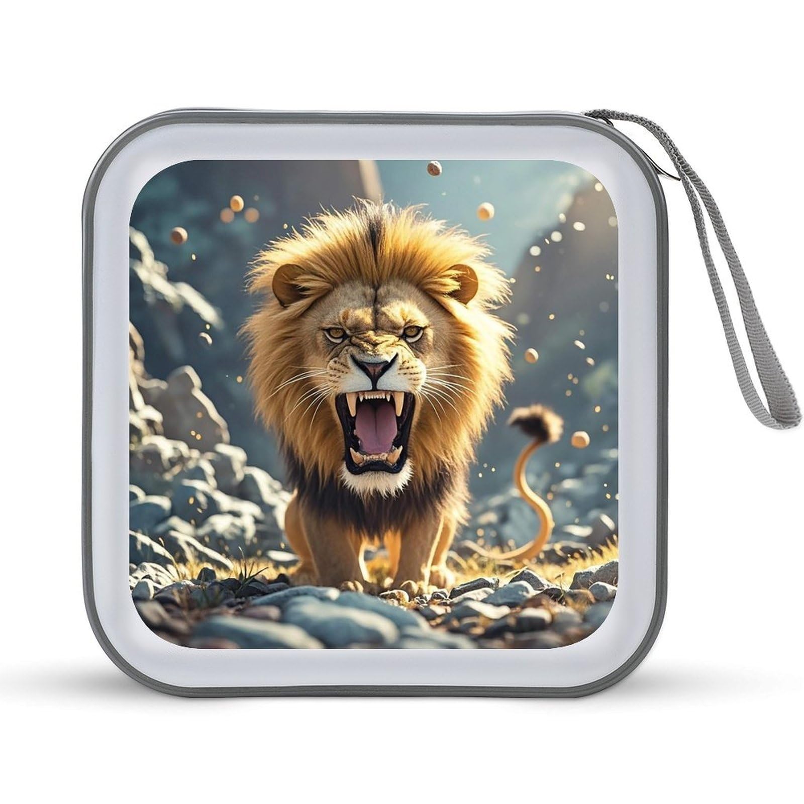 LZQPOEAS Angry Roaring Lion CD Case DVD Case Holder Wallet 40 Capacity Hard Plastic CD/DVD Portable Storage Binder Zipper DVD Disc Cases CD Storage Organizer Holder for Car Home Office