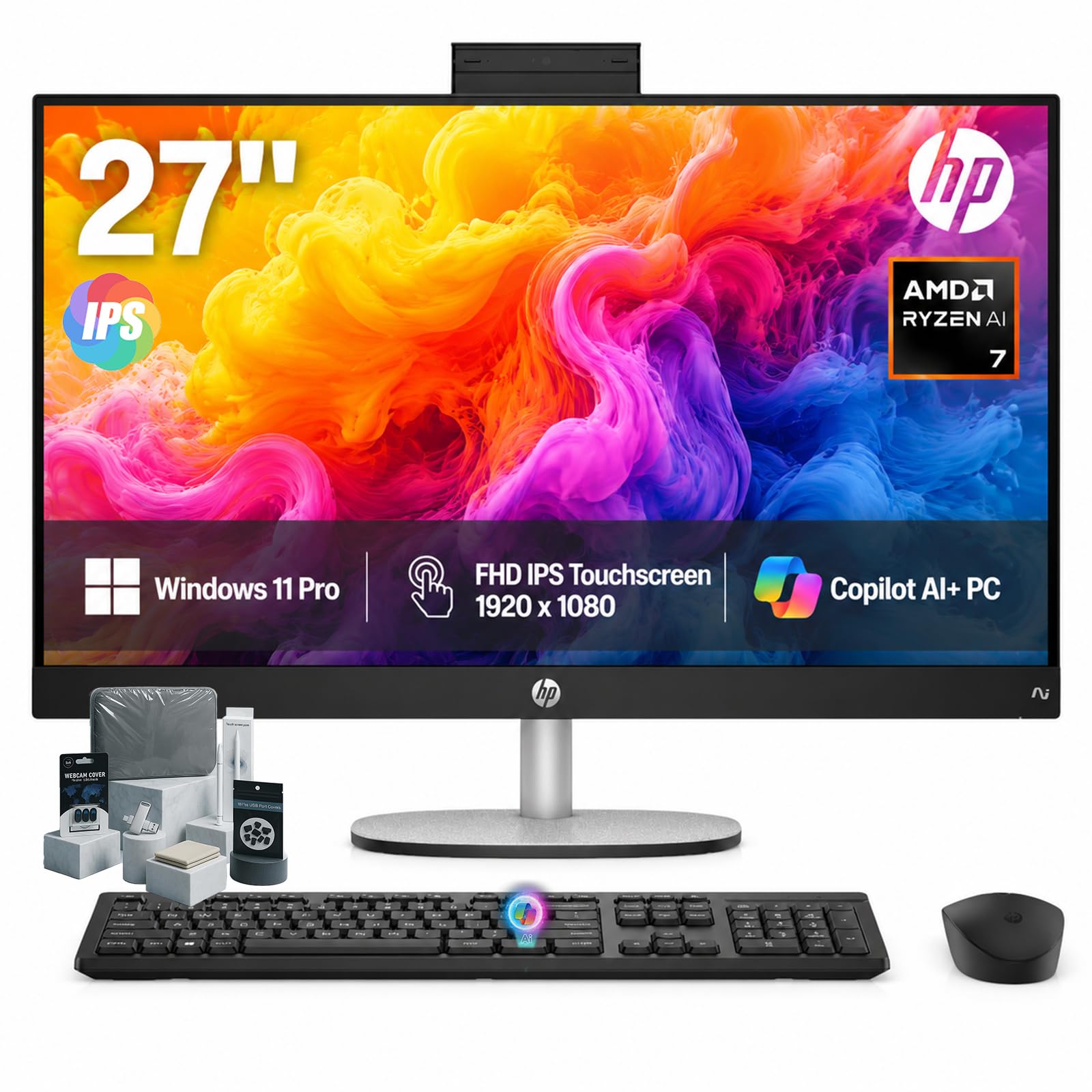 HP 27 Inch All in One Desktop Computer Touchscreen Copilot PC