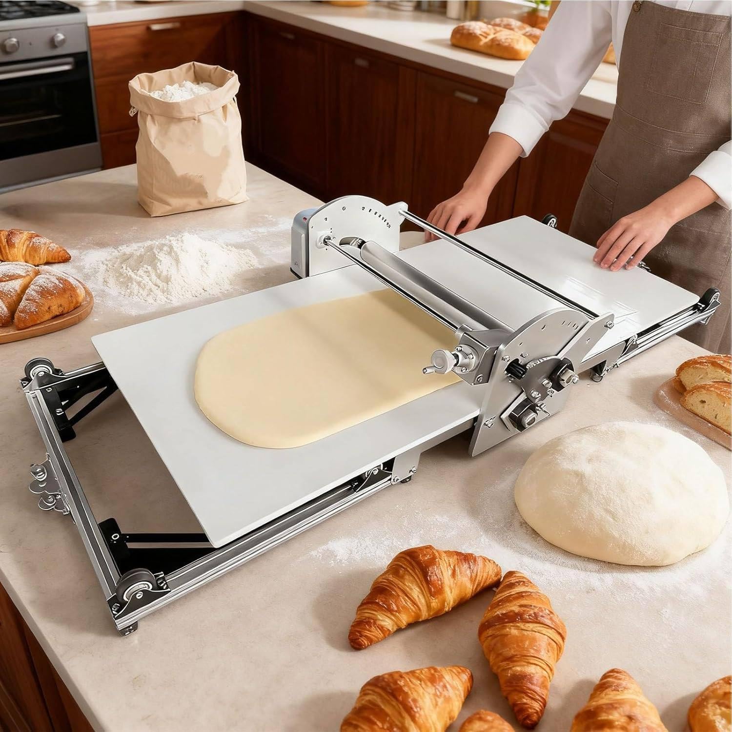 Laminadora de Masa eléctrica Plegable, laminadora de Pasta Plegable, laminadora Manual de Masa, laminadora de Masa eléctrica de Acero Inoxidable, para Uso doméstico y Comercial.