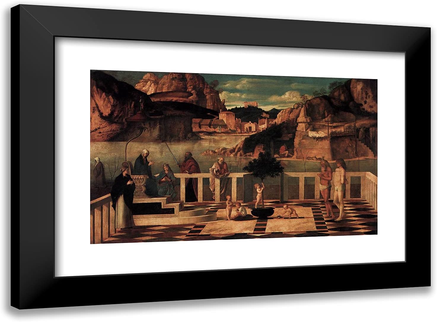 ArtDirect Bellini, Giovanni 24x18 Gold Ornate Framed Art Print with Double Matting Titled: Sacred Allegory