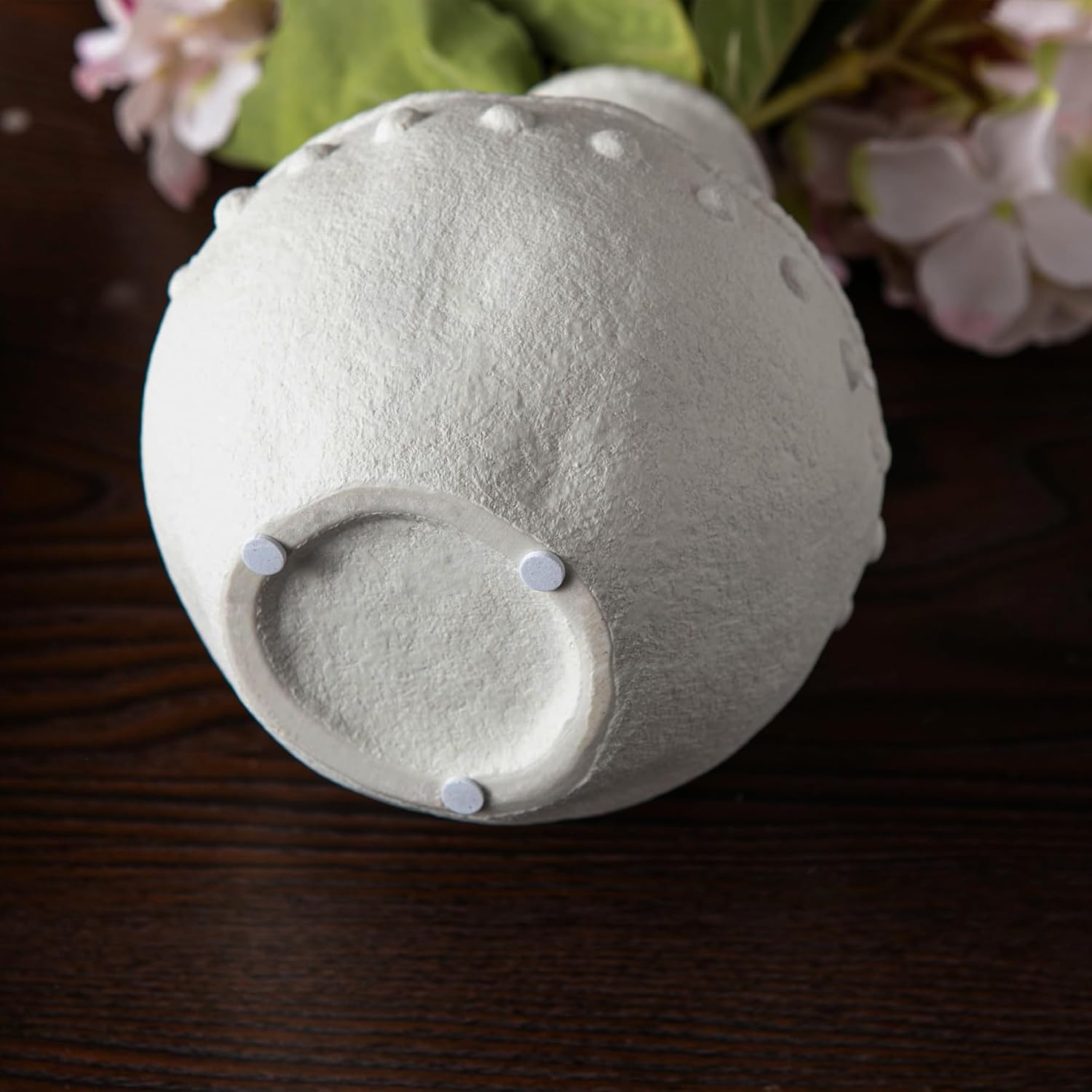 Mowtanco Rustic Ceramic Vase with Boho Wooden Beads, Matte Decorative Pottery for Modern Farmhouse and Bohemian Decor, Floral Arrangements, Living Room, Dining Table Centerpieces