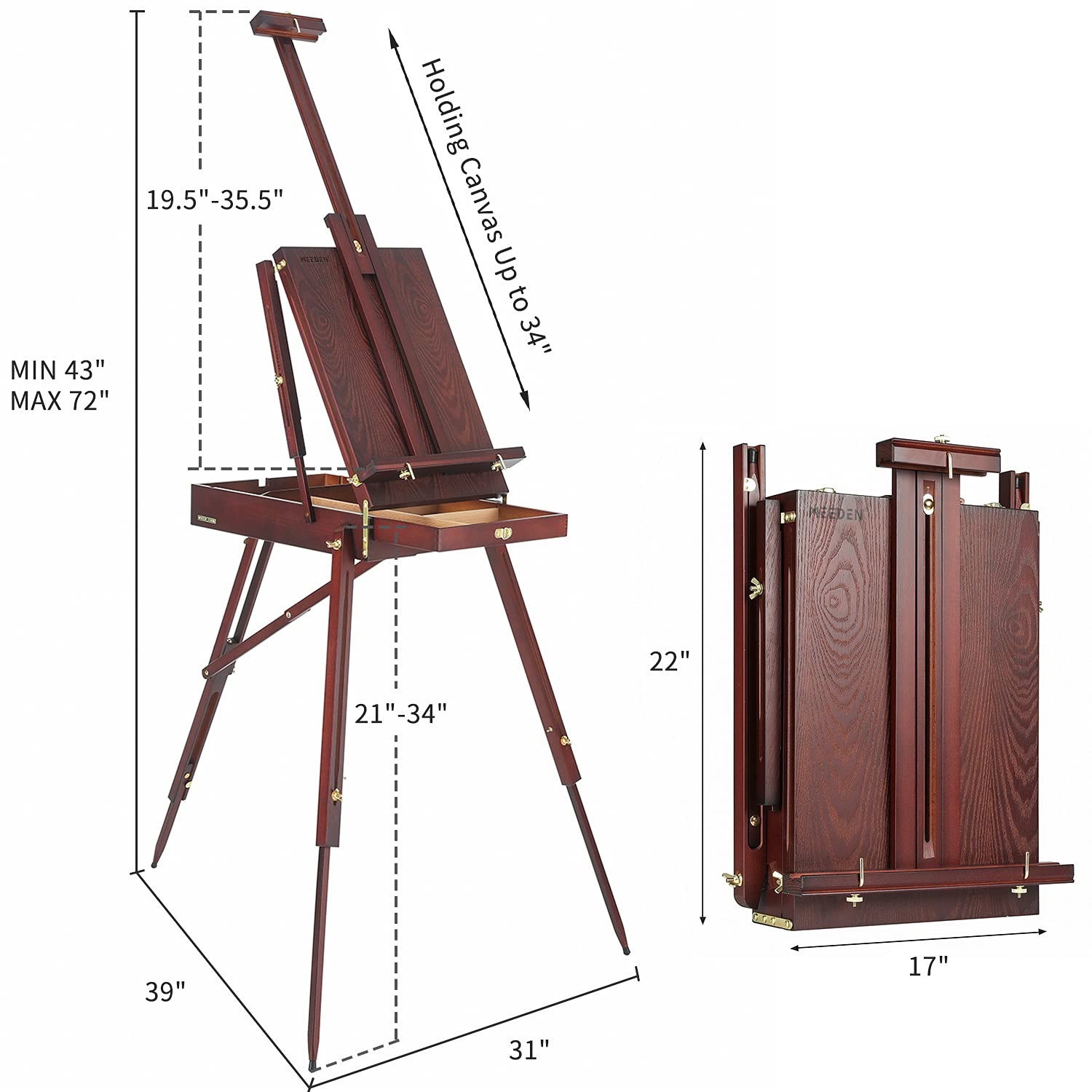 MEEDEN French Easel,Beech Wood Sketch Easel Box with Foldable Legs