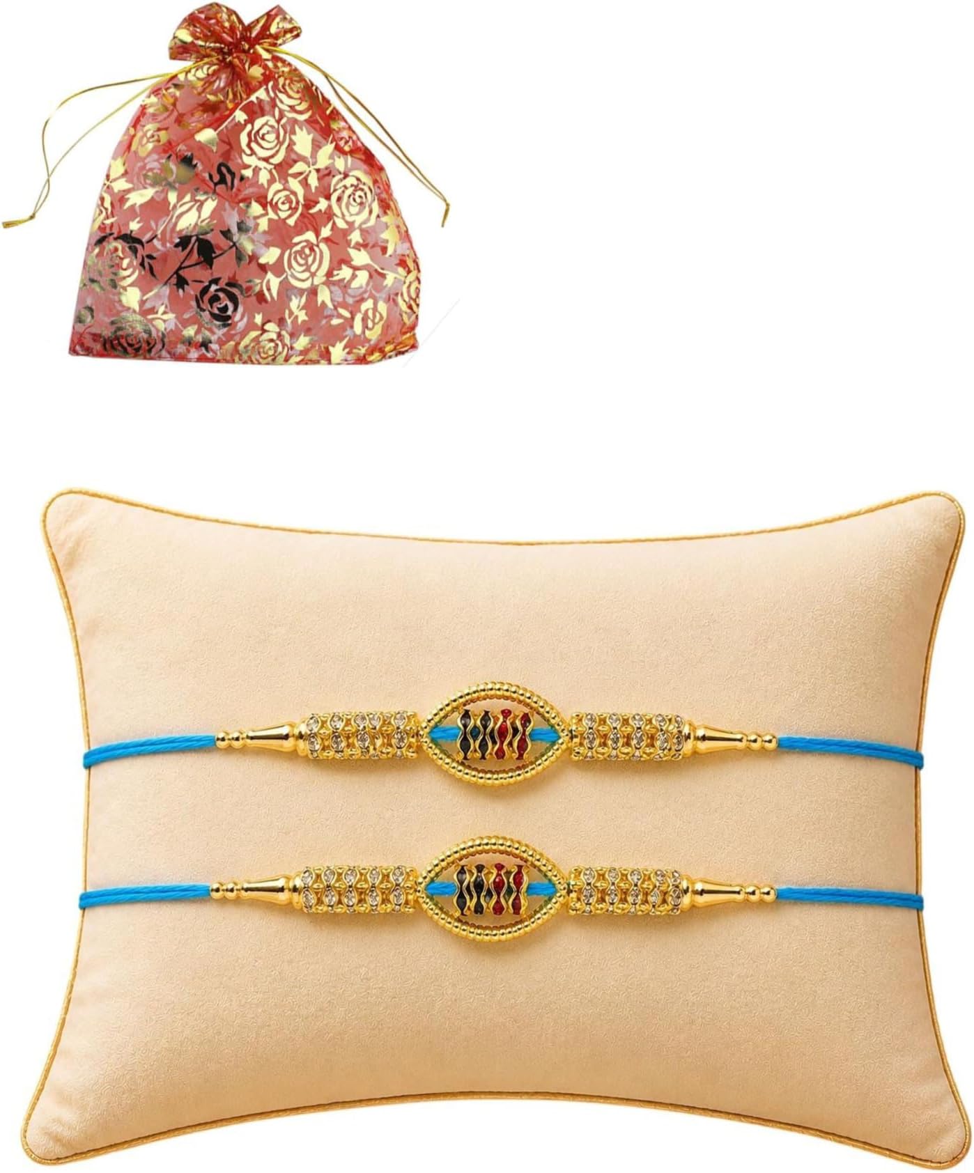 Rakhi Traditional for Brother Sister, Multi Color Beautiful & Fancy Designer Thread Raksha Bandhan Rakhi Gift, Beautiful Sky blue Rakhi Set of 2.