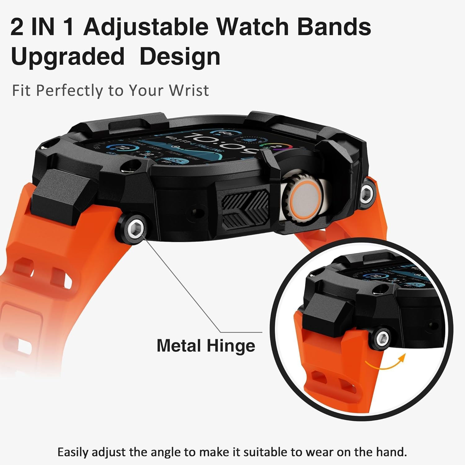 ULTIMAL Rugged Band with Case for Apple Watch 49mm, Military-Grade Shockproof Protective Strap for Men, All-in-One Outdoor Sport Watch Band Compatible with Apple watch Ultra 3/2/1 (Orange) - Image 6