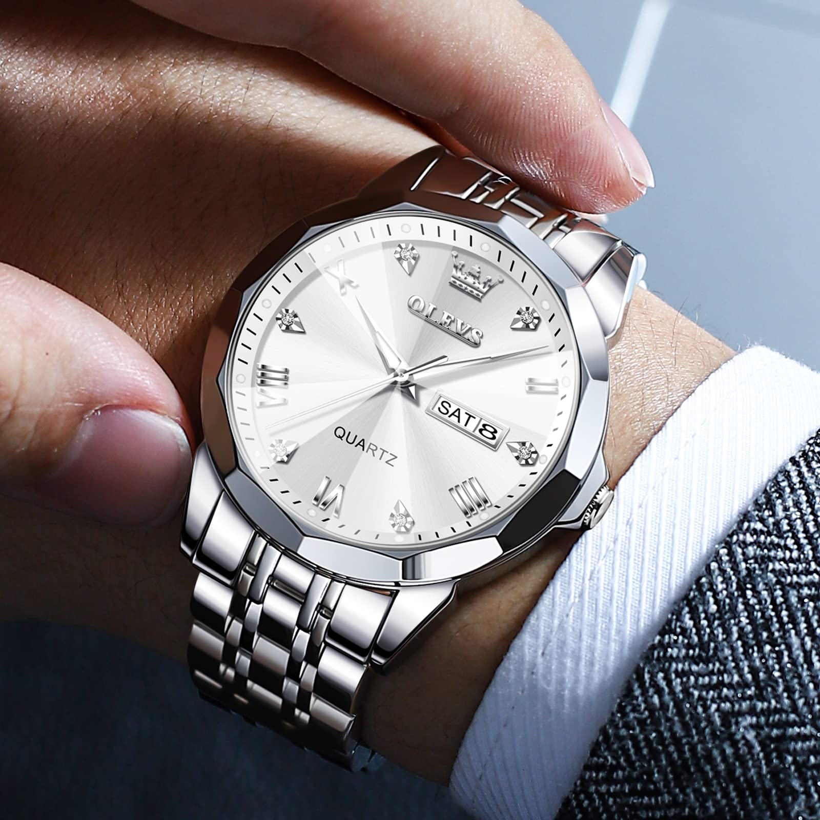 OLEVS Herrenuhren Business Kleid Luxus Armbanduhr Luminous Leicht zu lesen wasserdichte Edelstahluhr für Männer