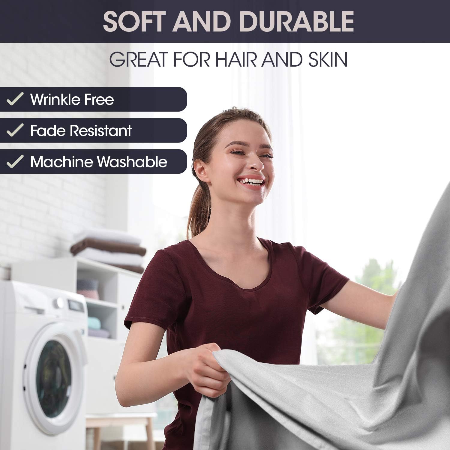 Satin Sheets Queen Size (4 Pieces, 8 Colors), Silky Satin Sheet Set -Satin Bed Set with 2 Pillowcase, Satin Fitted Sheet - Grey Satin Sheets, Satin Bed Sheets Queen Set, Satin Bedding Set : Home & Kitchen