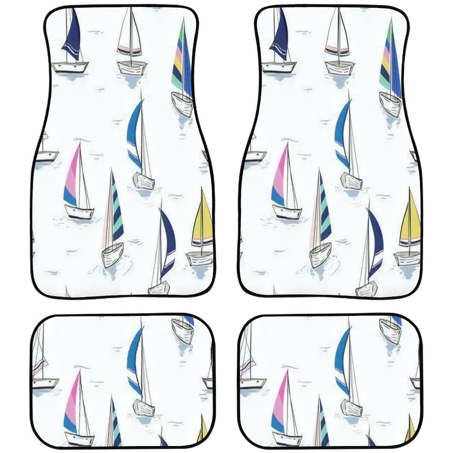 Universali Tappetini Auto, Disegno A Mano Schizzo Mare Estivo Con Navi A Vela Su Bianco Tappetino Gomma Compatibili Tappetino In Gomma Antiscivolo Tappetini Per Suv Camion Auto