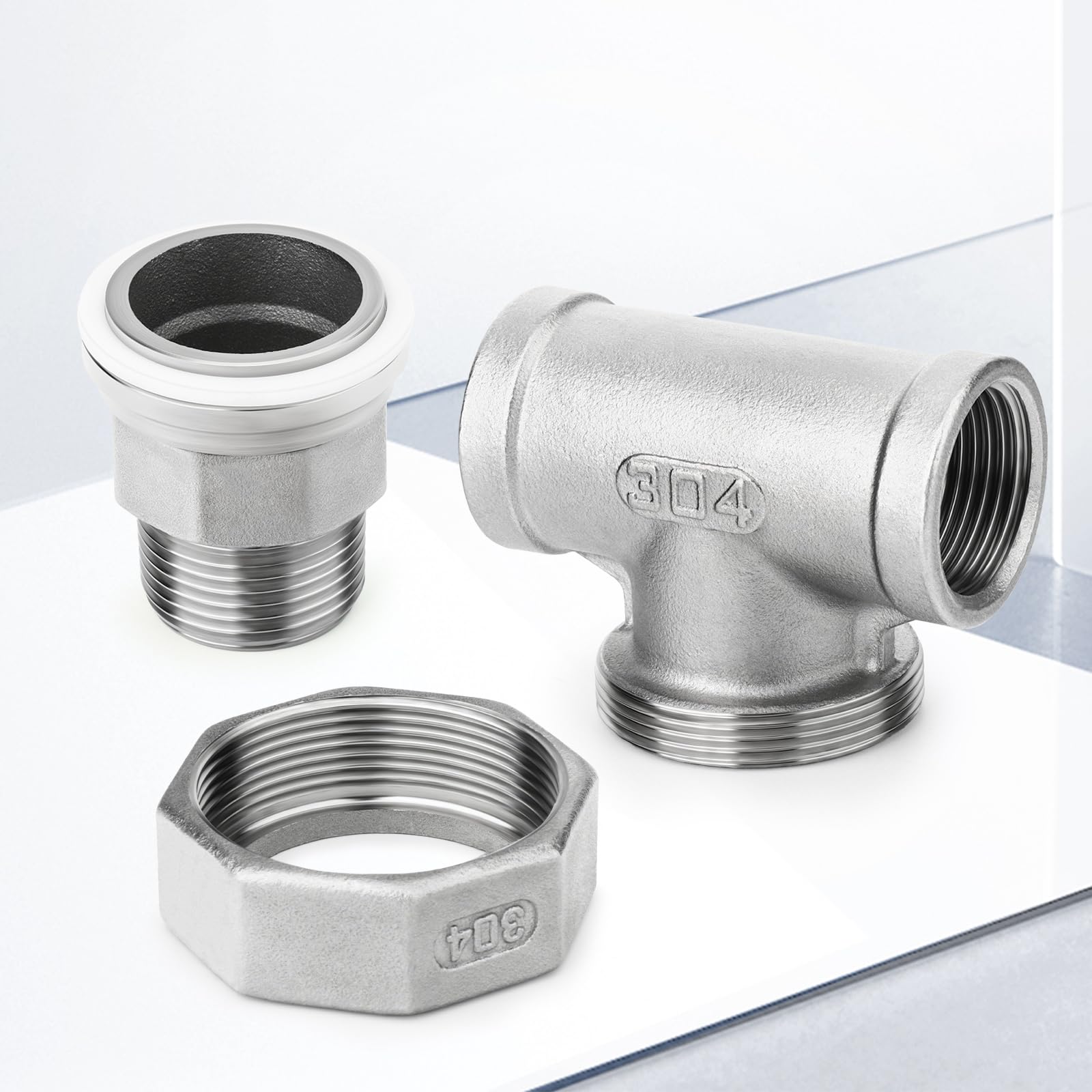 TAILONZ PNEUMATIC 304 Acero inoxidable Fundición T 3 vías Unión Tubo Accesorio 3/8" Hembra x 3/8" Macho BSP Adaptador de rosca (paquete de 2)