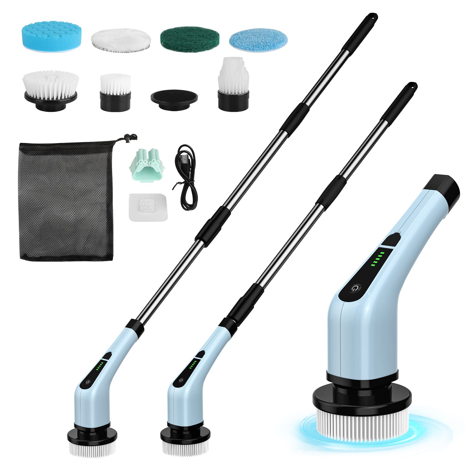 Electric Spin Scrubber, Electric Scrubber Brush Power Scrubber with Adjustable Handle and 7 Replaceable Brush Heads, Shower Scrubber for Cleaning Bathroom Kitchen Tub Tile Floor Wall