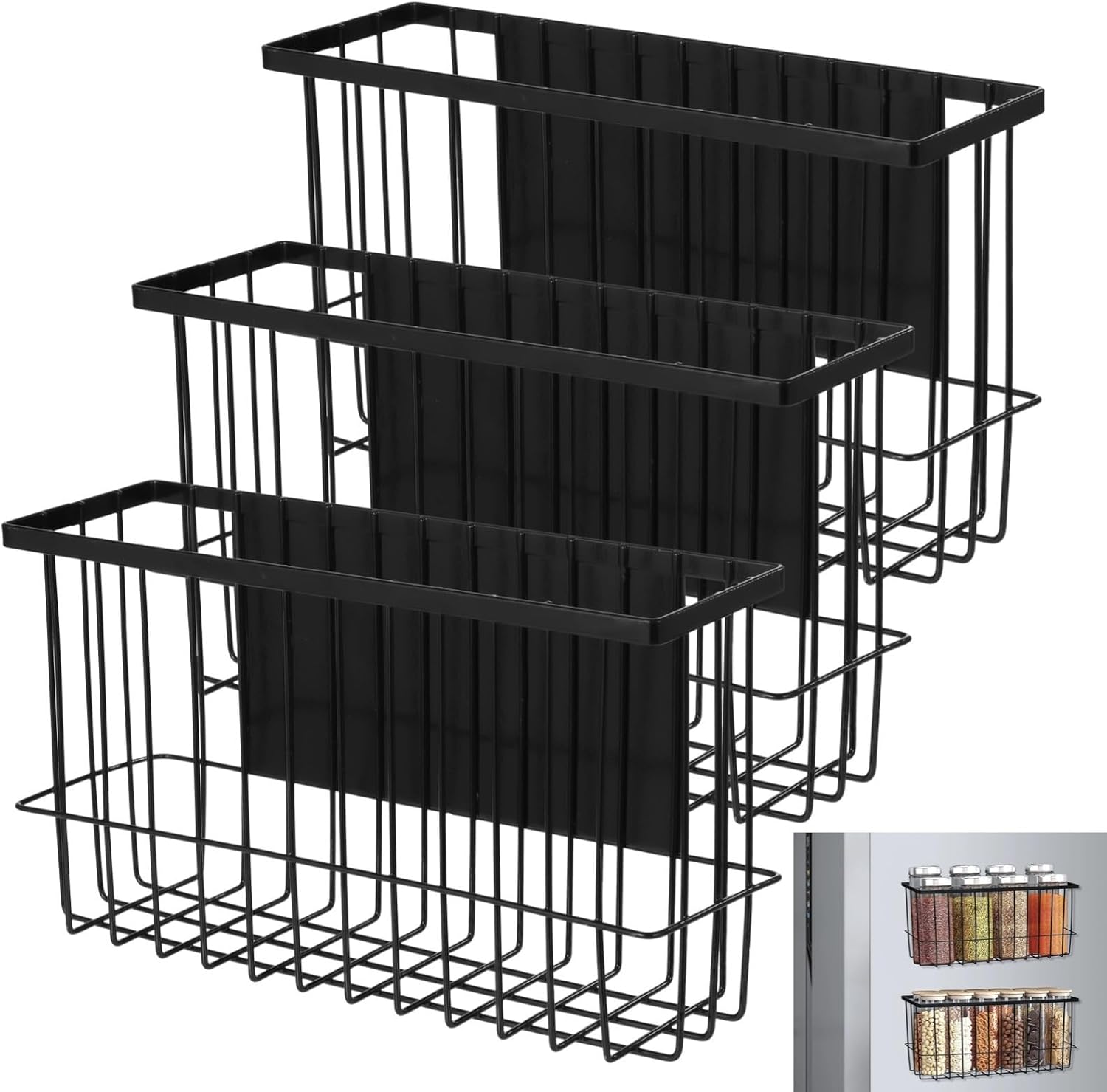 3-Pack Magnetic Fridge Organizer, Spice Rack for Cabinets, No Drill Metal Storage Baskets for Microwaves and Pantries