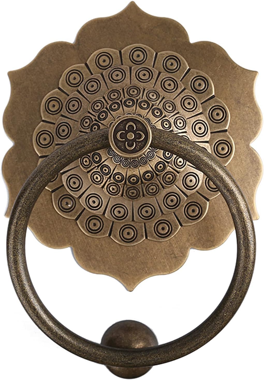 Flower Shaped Brass Door Knockers Retro Bronze Rustproof Door Handle for Backyard Wood Front Door Porch Home Decoration Accessories (Size: 12.8cm Color: Bronze Brass) (Golden 16cm) (Bronze Brass 20cm)
