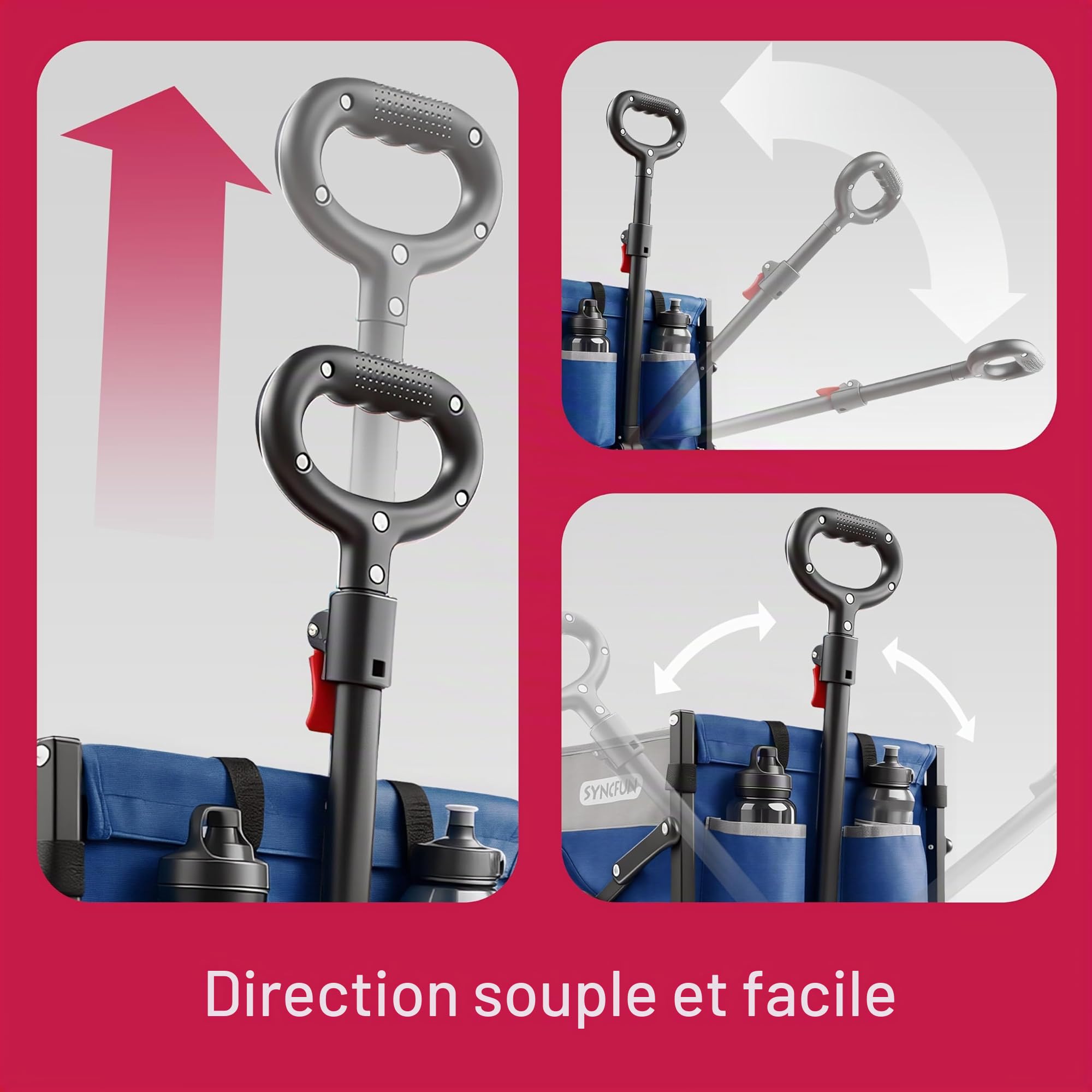 SYNCFUM Chariot de Chariot Pliable avec Roues, Robuste, 250 kg, avec poignée Flexible, Chariot Utilitaire de Plage pour Jardin, Camping et Bleu
