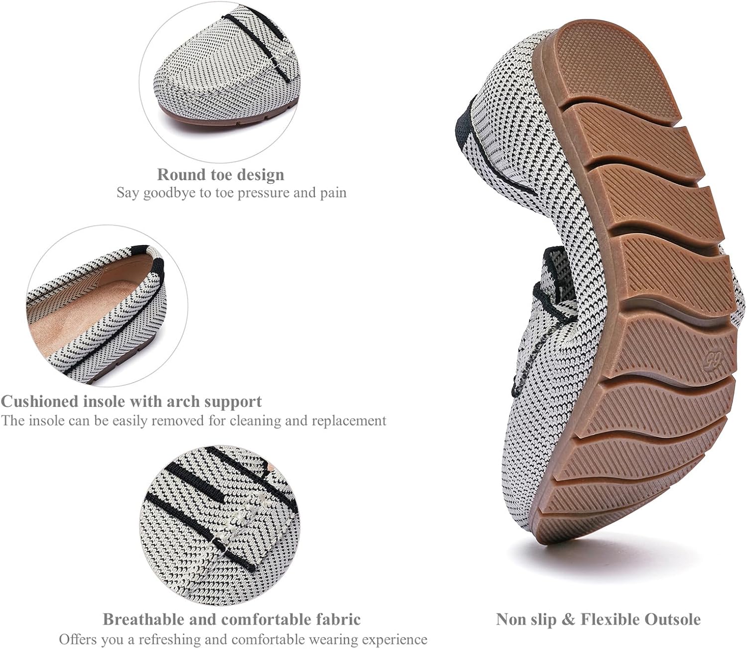 Loafers for Women Comfortable Dressy Casual Work Flats Lightweight & Breathable Slip On Walking Shoes Knit - Image 5