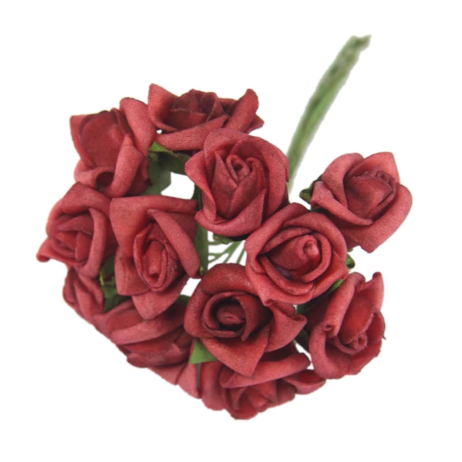Bundles of 12 Mini Foam Rose Bunches! Bulk Wholesale Artificial Flowers Craft[Burgundy,1 Bunch]