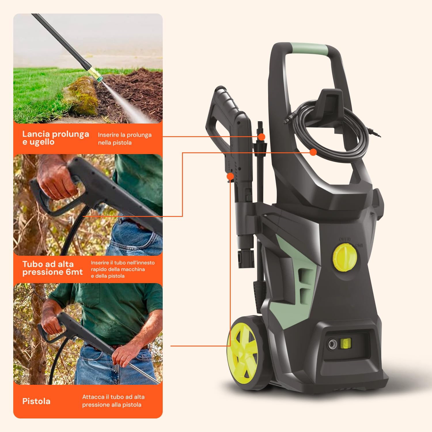 Avilia Idropulitrice 2000W Turbo Boost - Idropulitrice 180 Bar, 7.5 L/min – Con Lancia, Tubo 6m, Sistema Total Stop - con Serbatoio Acqua Per Auto, Moto e Bici