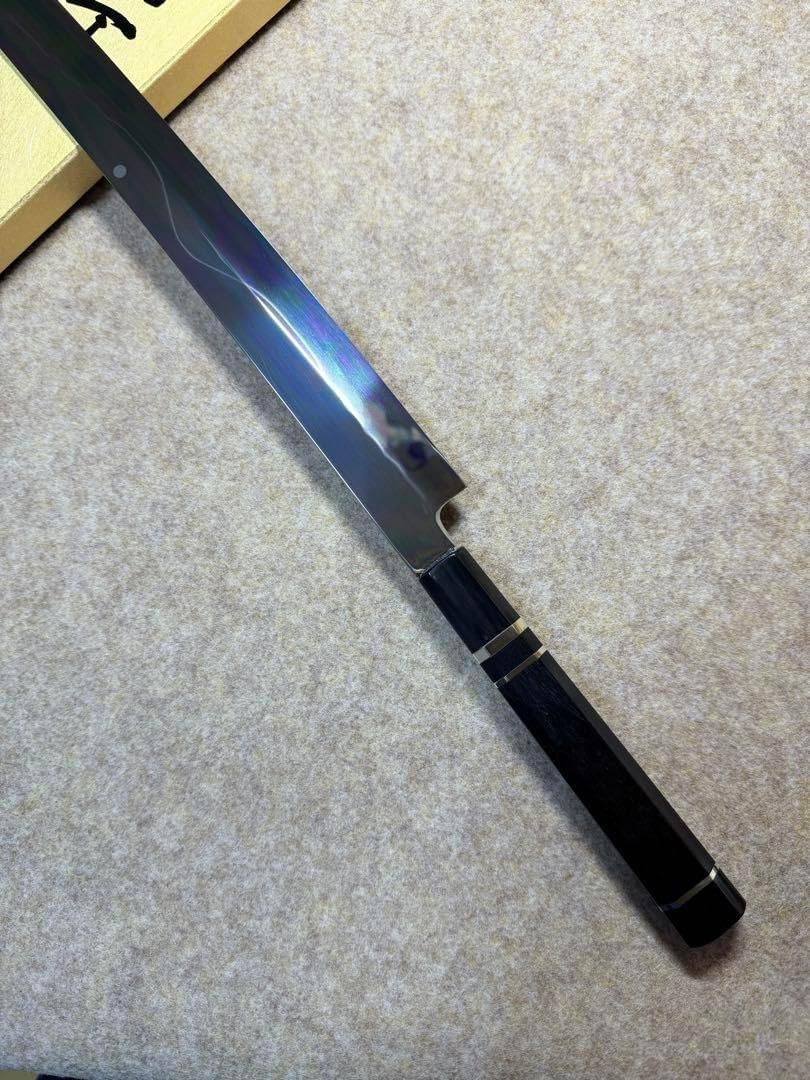 池田美和 刺身 柳刃 水本焼 白一鋼 全鏡面 尺 包丁 黒檀水牛八角柄 柳