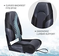 Vista 5 de Elite Asiento Plegable para Barco Bass Back Asiento para Barco Asiento Plegable para Barco de Pesca, Pack de 2, Negro/Carbón