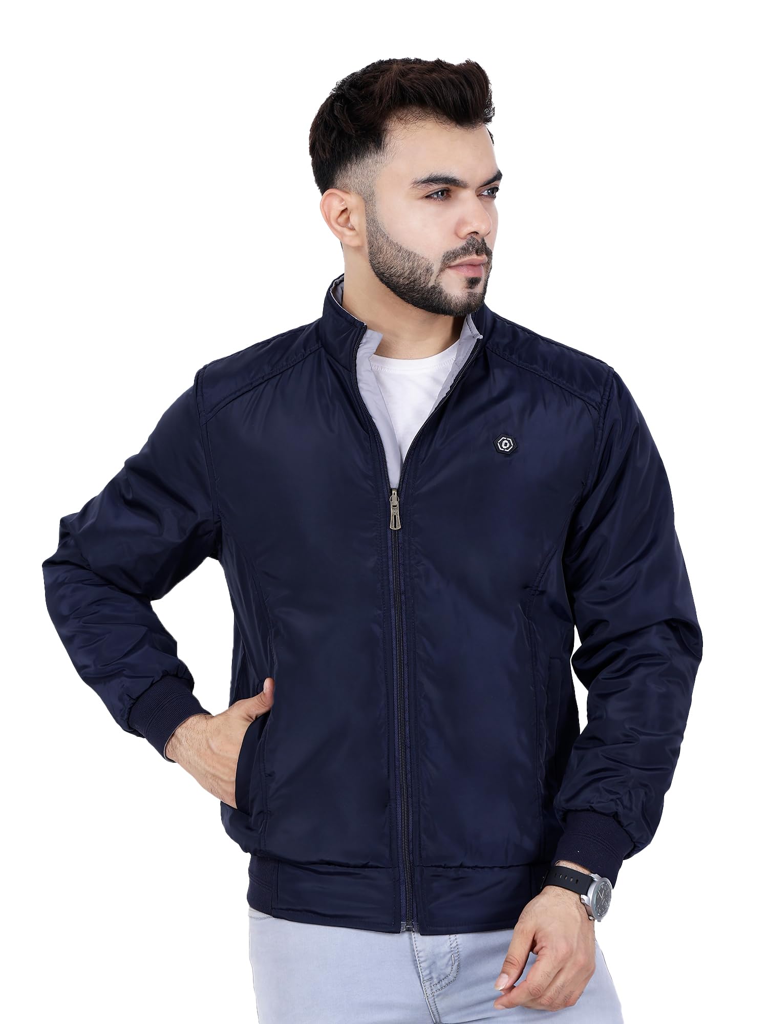 dollar Full Sleeves Bomber Jacket for Men | Polyester Men's Reversible Standing Collar Lightweight Winter Jacket, Regular Fit-picture-33
