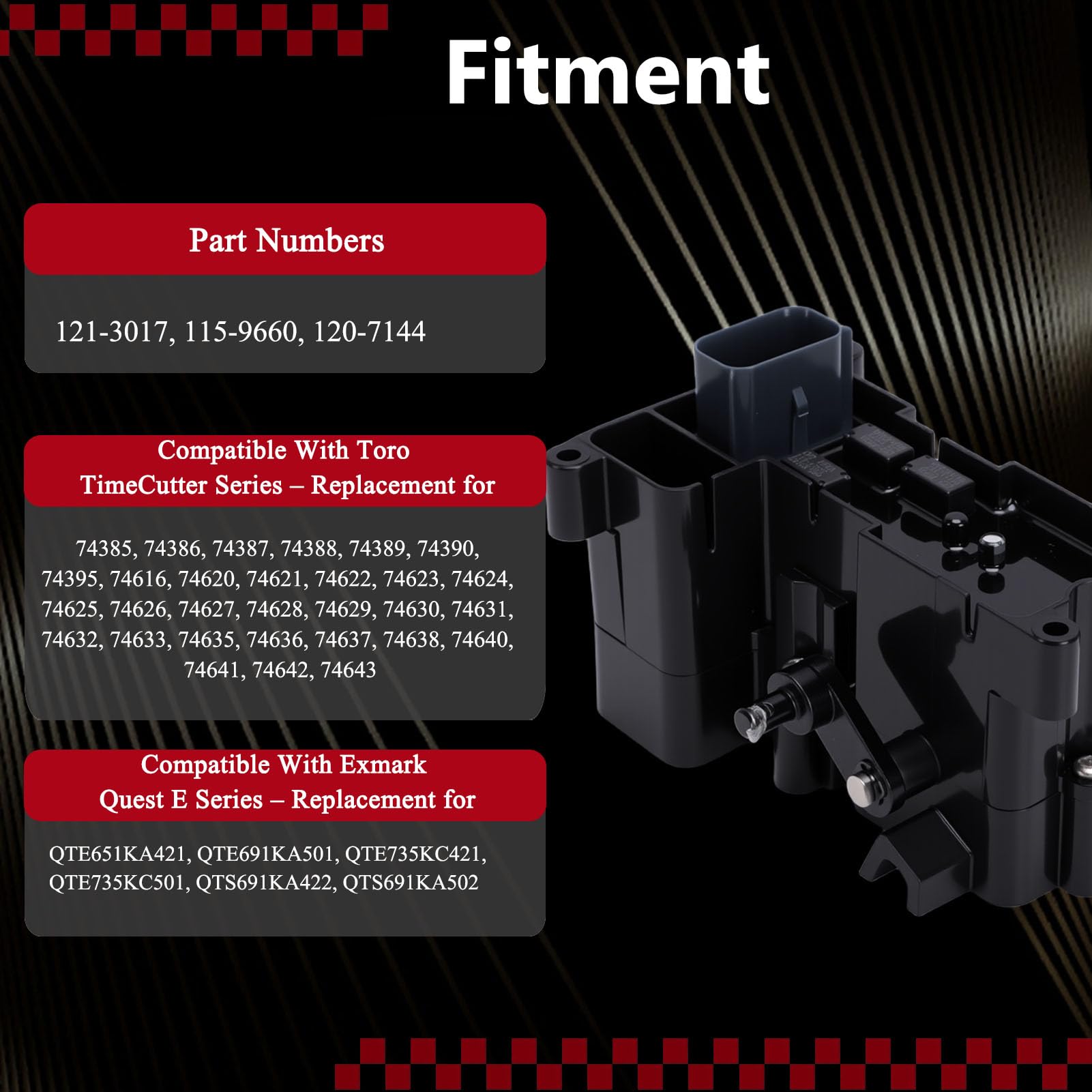 Conjunto de módulo de control de freno 121-3017, 115-9660, 120-7144, compatible con Toro Timecutter y Quest E. Conjunto de caja de freno de repuesto para cortacésped modelo 2012-2014