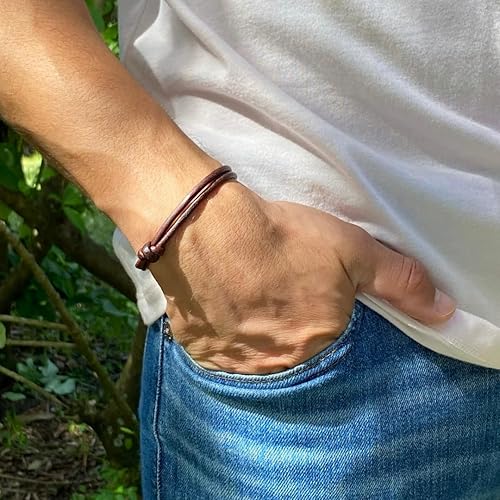 Miniatura 5 de 3 mm Men Genuine Leather Bracelet - Handmade Adjustable Cuff, Mens Minimalism Leather Wrap Wristband, Simple Accessories, Premium Leather, Women