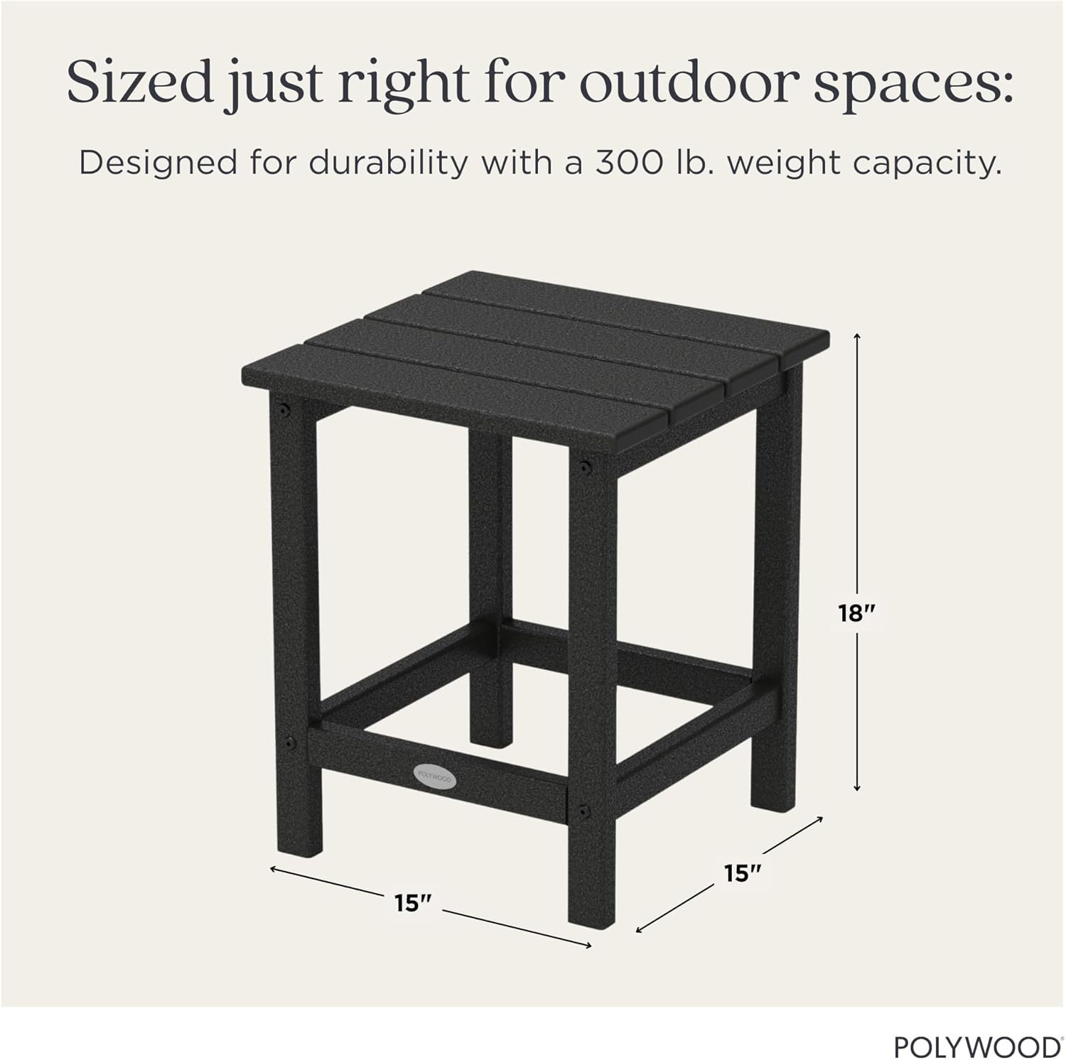 POLYWOOD Long Island 18" Side Table, Black