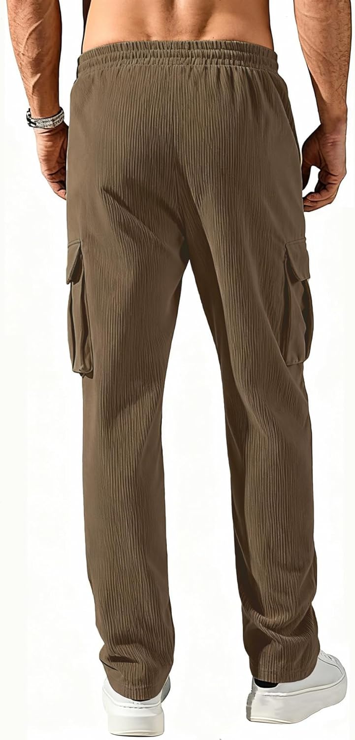 Men's Corduroy Cargo Pants - Comfortable Casual Trousers Elastic Drawstring Waist for Everyday wear and Outdoor - Image 2