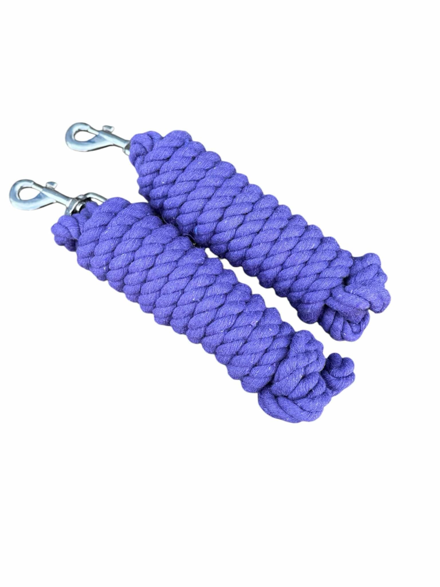 Pack of 2 Solid Cotton Lead Rope for Horses and Dogs 10 Foot Long (16MM) Thick -Duty Satin Bolt Snap (Purple)