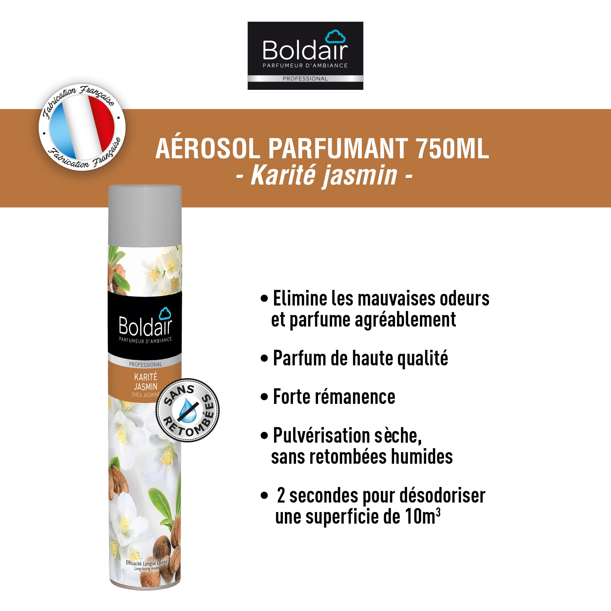 Image secondaire de BOLDAIR - Aérosol parfumant Karité jasmin - Elimine les mauvaises odeurs - Parfume agréablement - Forte rémanence - Pulvérisatio
