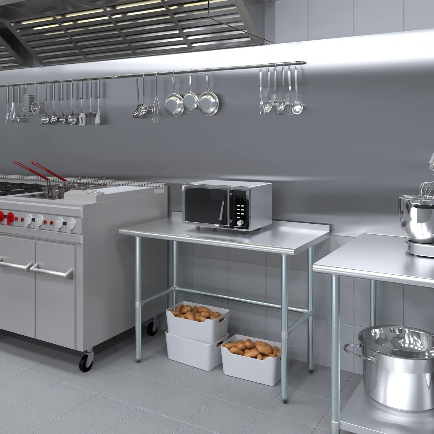 AmGood Stainless Steel Work Table Open Base with 1.5" Backsplash | Metal Kitchen Food Prep Table | NSF (48" Long x 24" Deep)