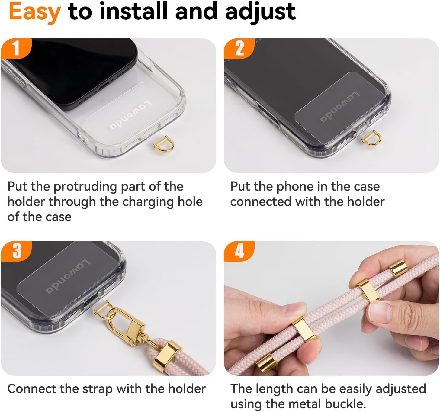 2 Pads Phone Lanyard Crossbody Adjustable Anti Theft Cell Phone Strap for Travel Essentials, Premium Metal Buckles, Universal Neck Wrist Lanyard 2pcs Phone Tether Tab (Black/Gold)