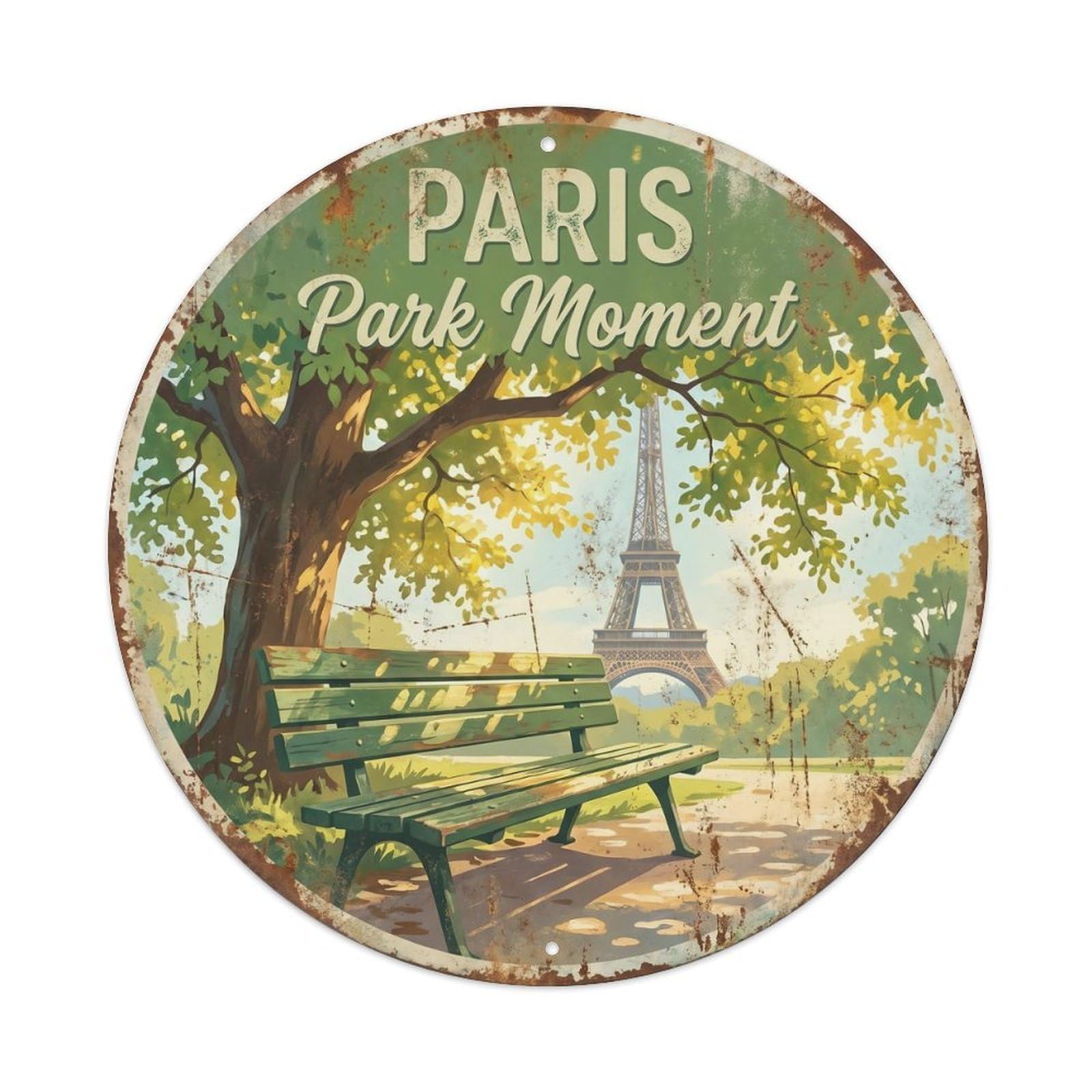 Vintage Travel Parisian Park Bench Metal Tin Sign Plaque