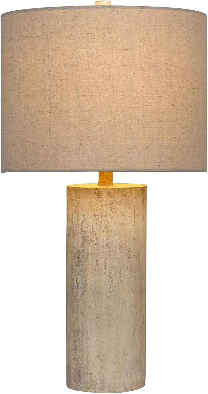 27" Cottage White Faux Wood Table Lamp with Linen Shade