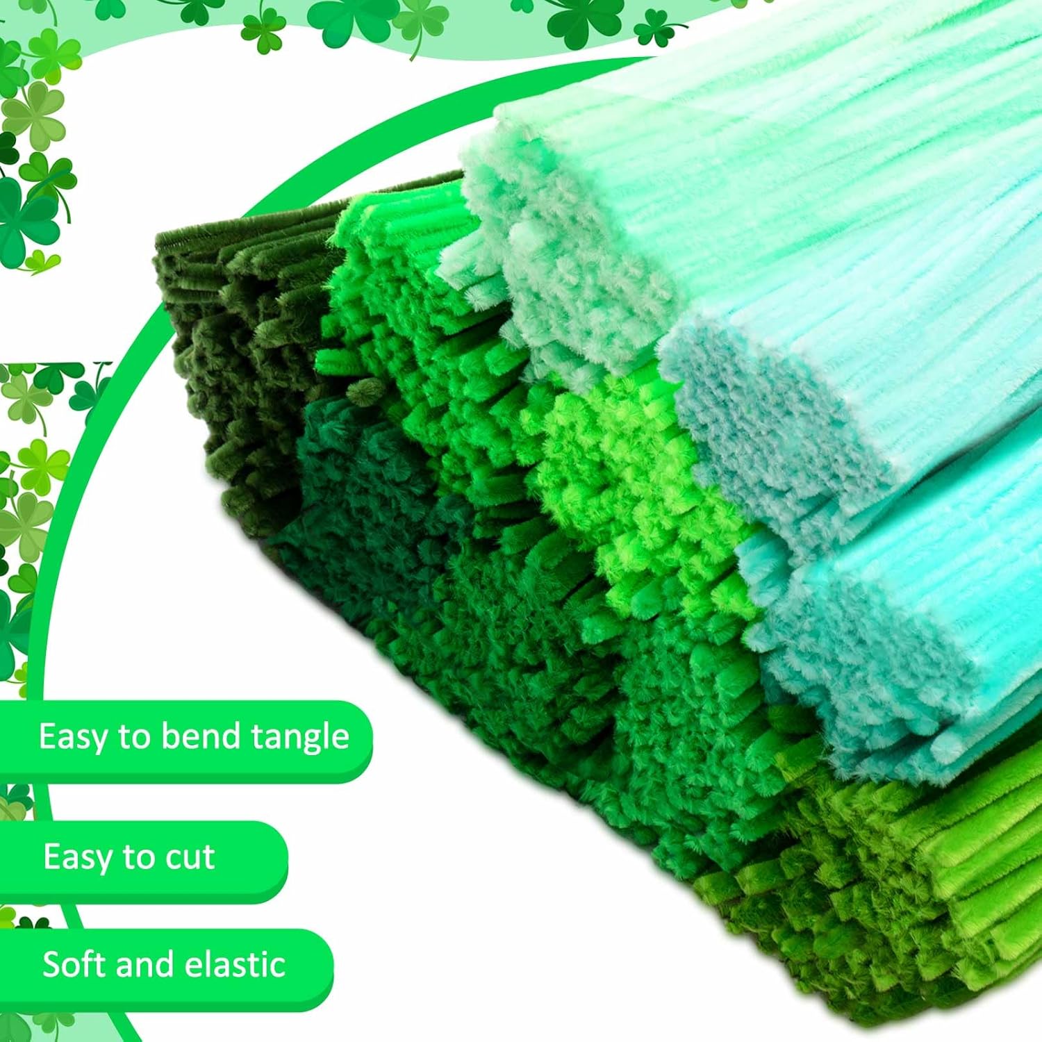 Peryiter 1000 Pieces Green Pipe Cleaners Chenille Stems 12 Inch Craft Supplies Bulk for DIY Art and Craft Projects Creative Gift Wrapping Party Decorations，Irish Day/St. Patrick's Day Gifts