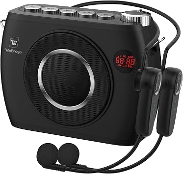 25W Wireless Voice Amplifier with Two Bluetooth Headset Microphones, High Capacity 8000mAh|Record, Portable Pa System Bluetooth Speaker and Microphone, Megaphone with Mic for Teachers S96