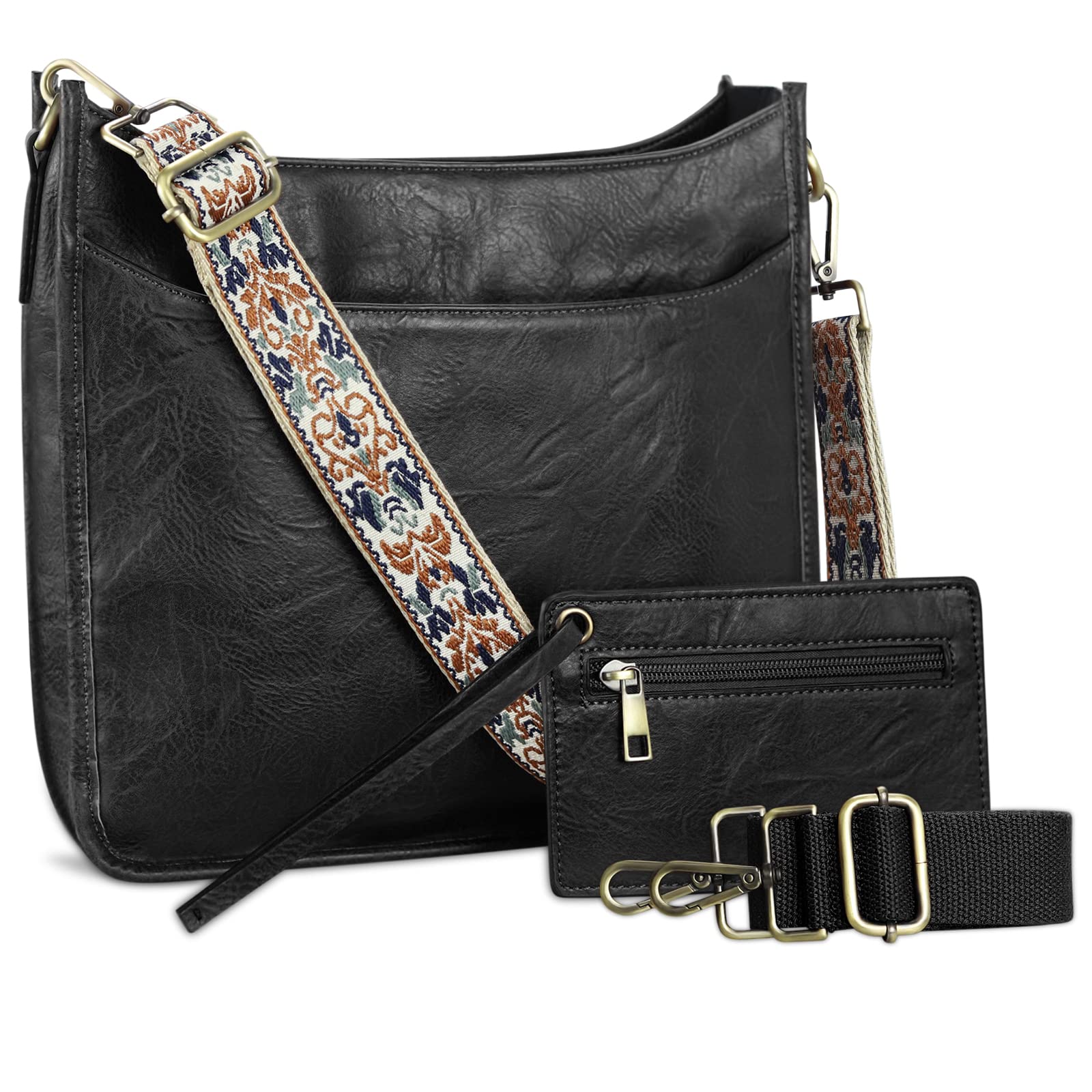 KITATU Vegan Leather Crossbody Bags for Women Trendy Hobo Shoulder 2Pcs Purses and Handbags Set With 2 Straps