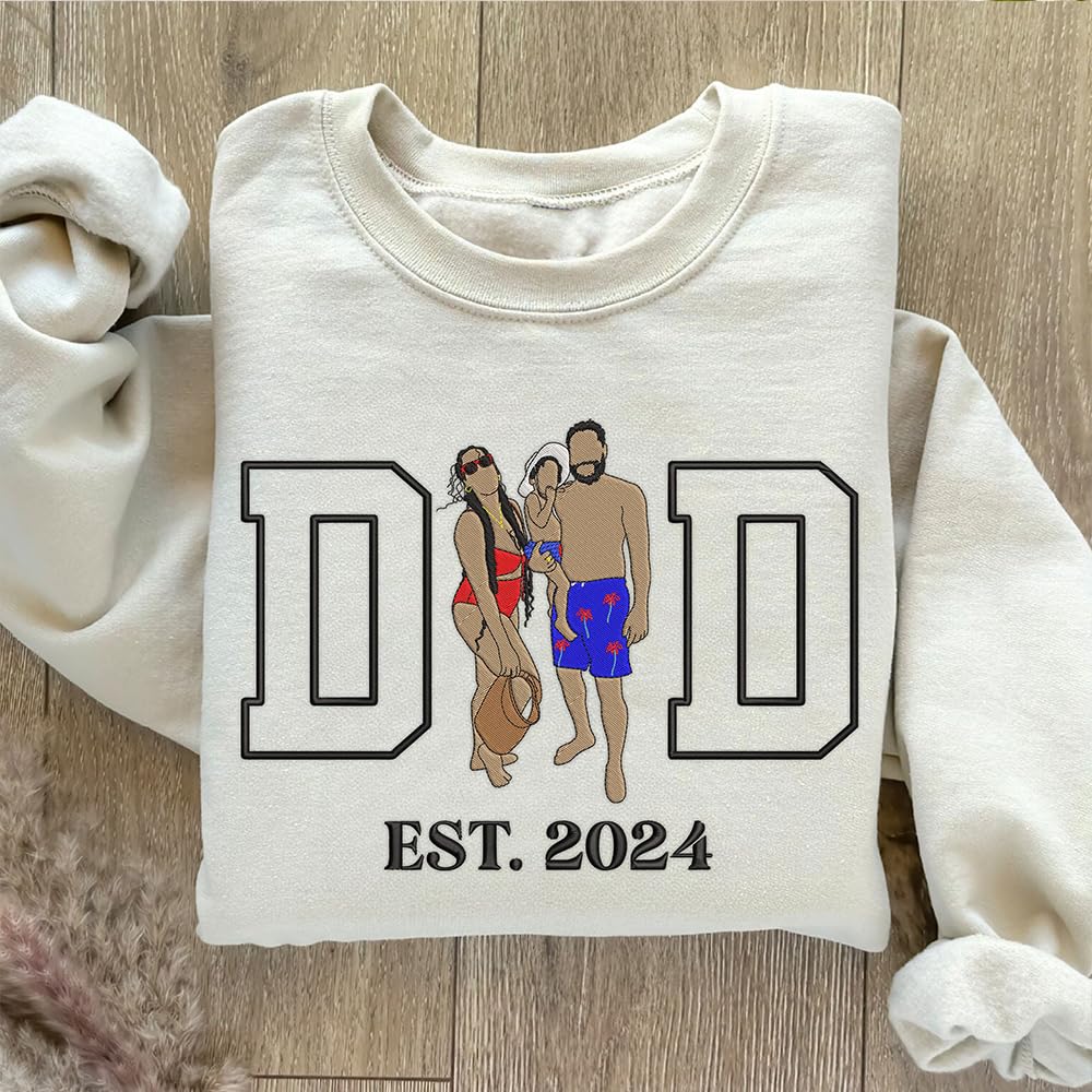 Sweatshirt Personnalisé avec Broderie pour Papa,Créez Votre Propre Sweat à Capuche Portrait de Photo,Cadeau pour Nouveau Papa, Grand-père, Meilleur Dad| Cadeaux pour Mari, Anniversaire