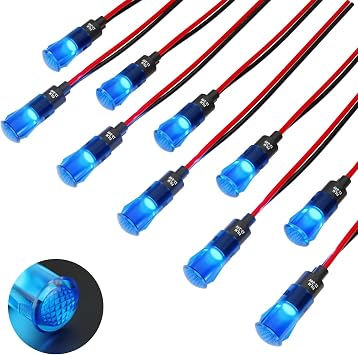 10 Pcs Indicator Light 12V 8MM5/16 Power LED Indicator Light Plastic Panel Lights Pilot 12V Blue Pilot lamp with Signal Light 10PCS Blue