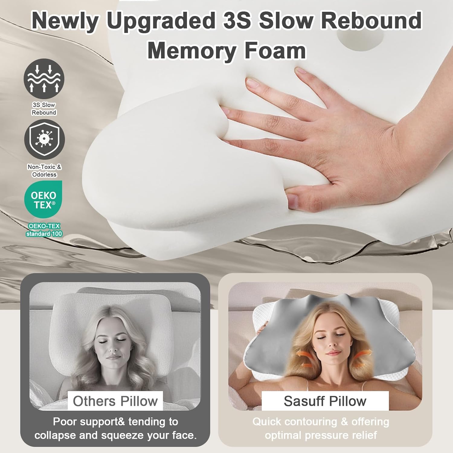 Side Sleeper Pillow for Neck Pain, 2 in 1 Height Soft Contour Pillows for Side Sleepers with Breathable Ice Silk Fabric, Queen Size Side Sleeper Pillow for Neck and Shoulder Pain