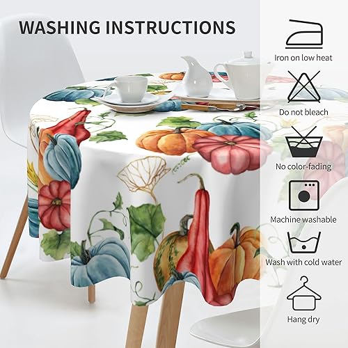 Miniatura 4 de Aitukang Mantel redondo de otoño de 60 pulgadas con diseño de calabaza y Acción de Gracias, impermeable, para cocina, vacaciones, fiesta, decoración