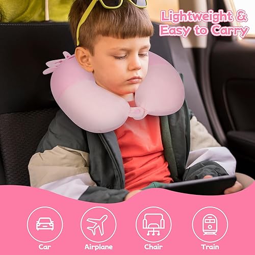 Miniatura 5 de JEROKUMI Almohada de viaje para niños, almohadas de cuello para niños con máscara de ojos, lindo axolote en forma de U, almohada de viaje para
