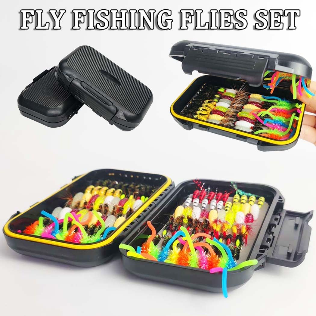 136Pcs/Box Fly Fishing Flies Kit Handmade Fly Fishing Lures Dry/Wet Flies for Trout Bass Salmon Perch with Waterproof Fly Box