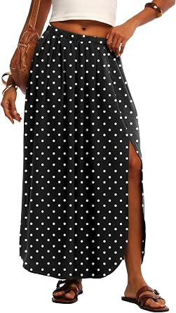 HiMONE Womens Maxi Skirt High Waisted Flowy A Line with Side Slit