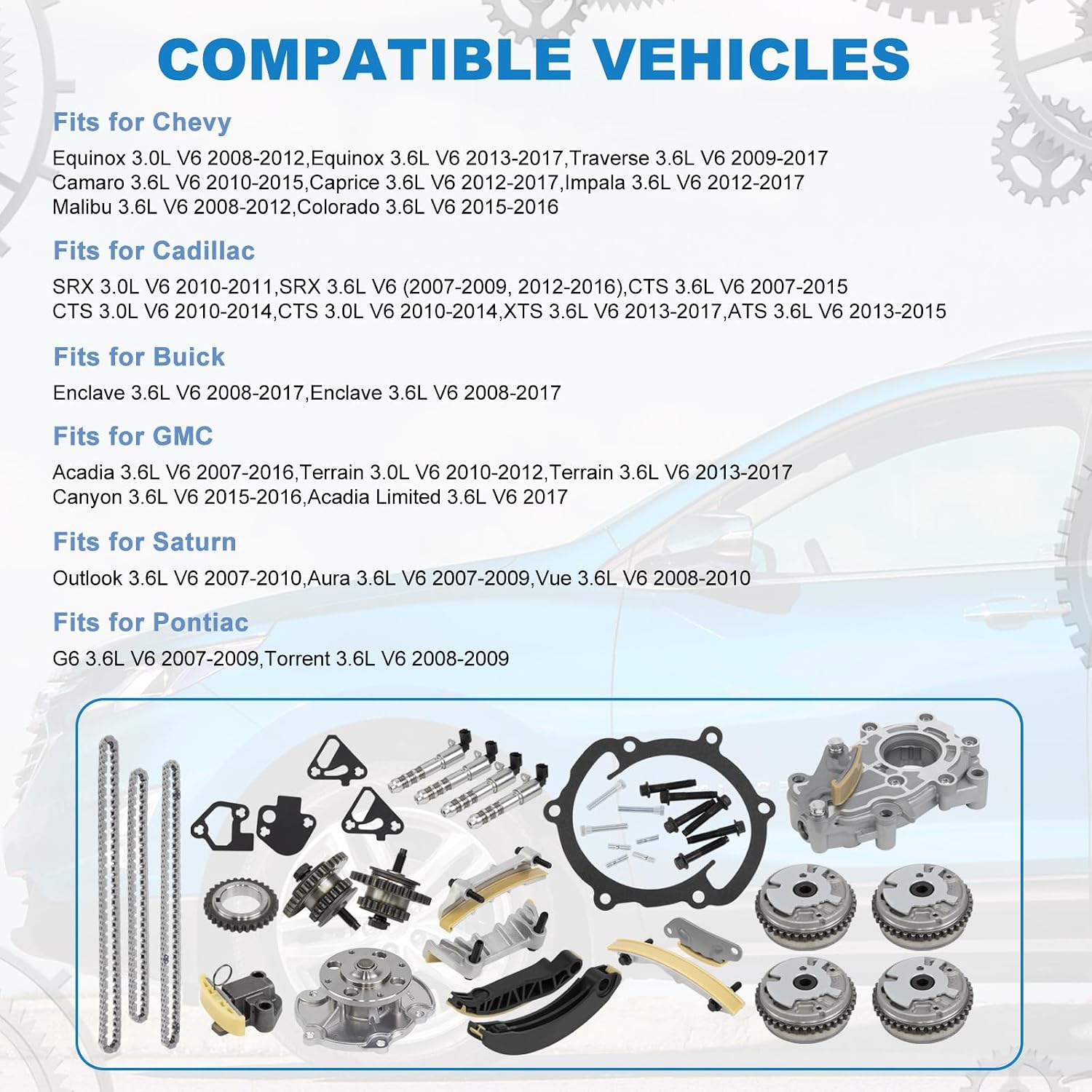 9-0753S Timing Chain Kit VVT Sprocket Water & Oil Pump Gear Cover Gasket Compatible with 2008-2012 Chevy,for Buick,for Traverse, for GMC 3.0L 3.6L,OEM:12709178, 12640448